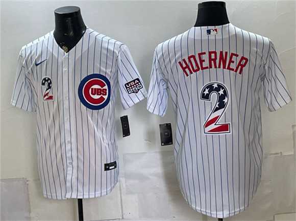 Men%27s Chicago Cubs #2 Nico Hoerner White 2026 USA 250 Fourth of July Home Stadium Stitched Jersey Dzhi->chicago white sox->MLB Jersey