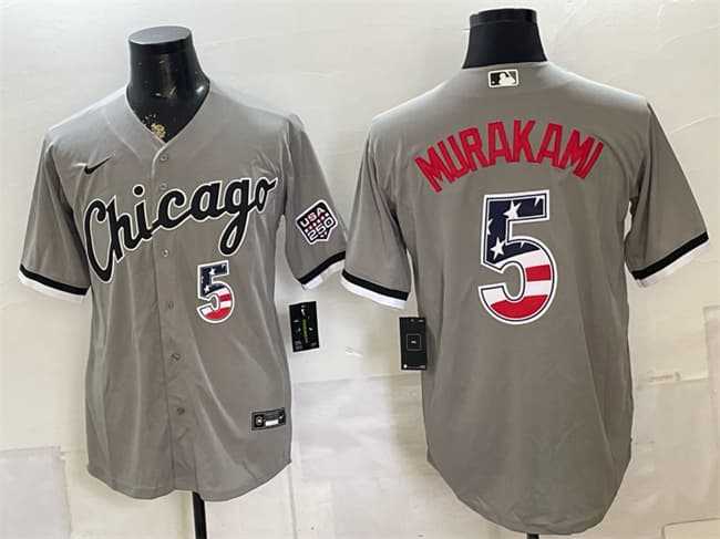 Men%27s Chicago White Sox #5 Munetaka Murakami Gray 2026 USA 250 Fourth of July Stitched Jersey Dzhi->chicago white sox->MLB Jersey