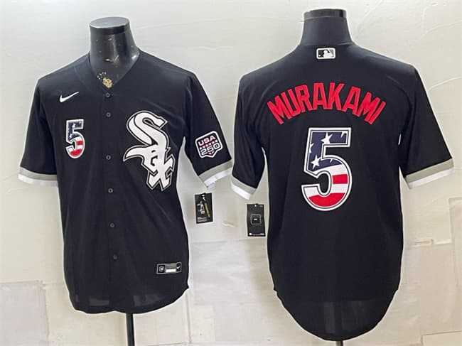 Men%27s Chicago White Sox #5 Munetaka Murakami Black 2026 USA 250 Fourth of July Stitched Jersey Dzhi->chicago white sox->MLB Jersey
