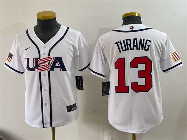 Youth USA Baseball #13 Brice Turang White 2026 World Baseball Classic Home Stadium Stitched Jersey->2026 world baseball classic->MLB Jersey