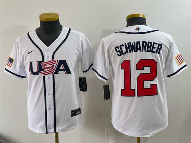 Youth USA Baseball #12 Kyle Schwarber White 2026 World Baseball Classic Home Stadium Stitched Jersey->2026 world baseball classic->MLB Jersey