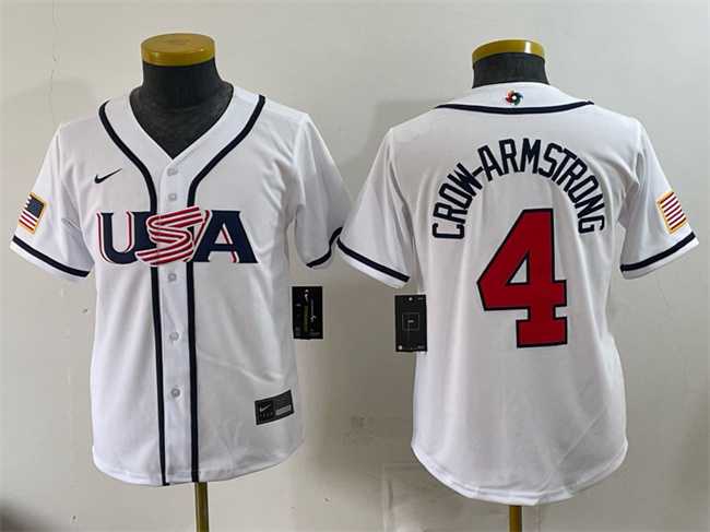 Youth USA Baseball #4 Pete Crow-Armstrong White 2026 World Baseball Classic Home Stadium Stitched Jersey->2026 world baseball classic->MLB Jersey