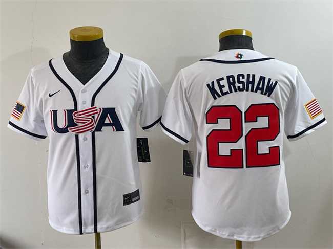Youth USA Baseball #22 Clayton Kershaw White 2026 World Baseball Classic Home Stadium Stitched Jersey->2026 world baseball classic->MLB Jersey
