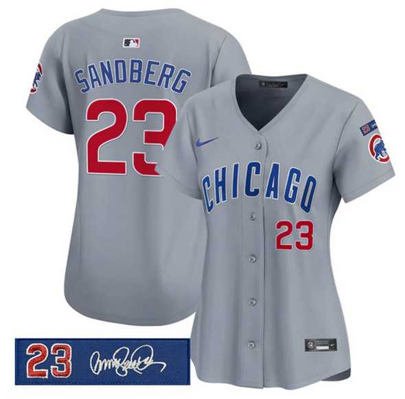 Women%27s Chicago Cubs #23 Ryne Sandberg Gray %27Ryne Sandberg Tribute%27 Vapor Limited V3 Stitched Jersey Dzhi->mlb womens jerseys->MLB Jersey