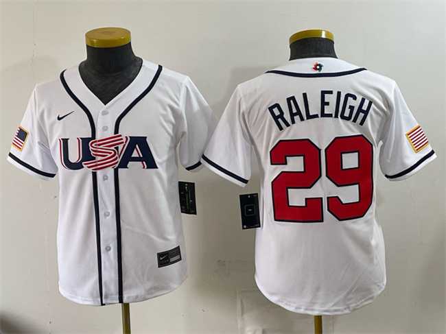 Youth USA Baseball #29 Cal Raleigh White 2026 World Baseball Classic Home Stadium Stitched Jersey->2026 world baseball classic->MLB Jersey