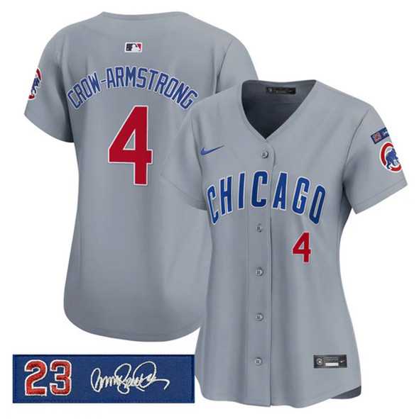 Women%27s Chicago Cubs #4 Pete Crow-Armstrong Gray %27Ryne Sandberg Tribute%27 Vapor Limited V3 Stitched Jersey Dzhi->toronto blue jays->MLB Jersey