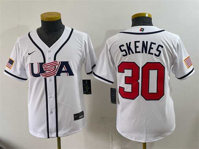 Youth USA Baseball #30 Paul Skenes White 2026 World Baseball Classic Home Stadium Stitched Jersey->2026 world baseball classic->MLB Jersey