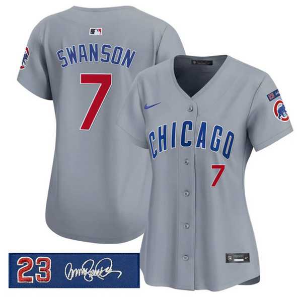 Women%27s Chicago Cubs #7 Dansby Swanson Gray %27Ryne Sandberg Tribute%27 Vapor Limited V3 Stitched Jersey Dzhi->toronto blue jays->MLB Jersey