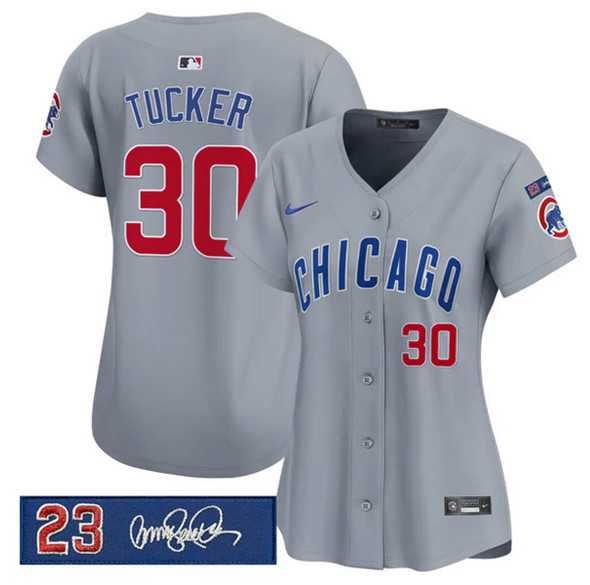 Women%27s Chicago Cubs #30 Kyle Tucker Gray %27Ryne Sandberg Tribute%27 Vapor Limited V3 Stitched Jersey Dzhi->mlb womens jerseys->MLB Jersey