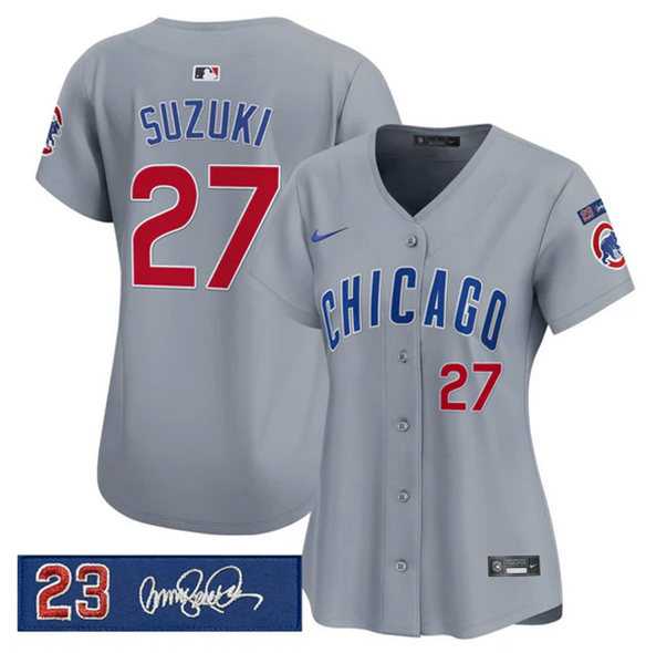 Women%27s Chicago Cubs #27 Seiya Suzuki Gray %27Ryne Sandberg Tribute%27 Vapor Limited V3 Stitched Jersey Dzhi->mlb womens jerseys->MLB Jersey