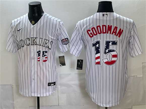 Men%27s Colorado Rockies #15 Hunter Goodman White 2026 USA 250 Fourth of July Home Stitched Jersey Dzhi->detroit tigers->MLB Jersey