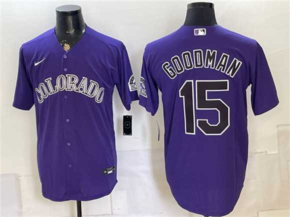 Men%27s Colorado Rockies #15 Hunter Goodman Purple Stitched Jersey->colorado rockies->MLB Jersey
