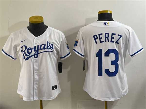 Women%27s Kansas City Royals #13 Salvador Perez White Cool Base Stitched Jersey->mlb womens jerseys->MLB Jersey
