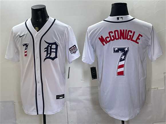 Men%27s Detroit Tigers #7 Kevin McGonigle White 2026 USA 250 Fourth of July Stitched Jersey Dzhi->detroit tigers->MLB Jersey
