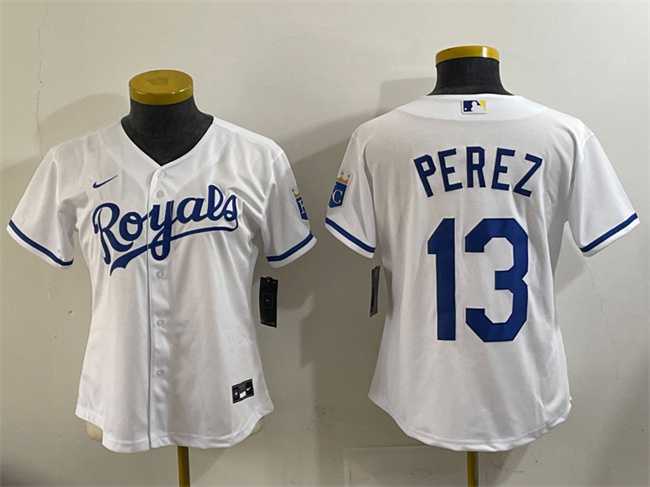 Youth Kansas City Royals #13 Salvador Perez White Cool Base Stitched Jersey->mlb youth jerseys->MLB Jersey
