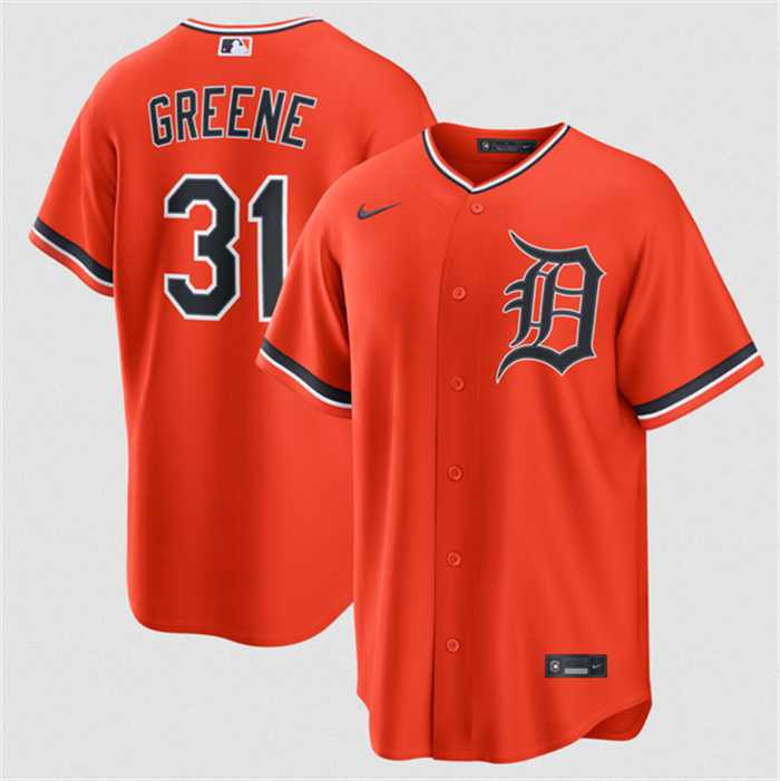 Mens Detroit Tigers #31 Riley Greene Orange Alternate Stitched Jersey Dzhi->->MLB Jersey