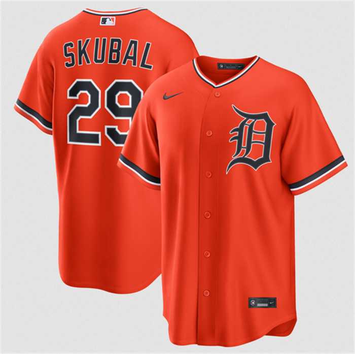 Mens Detroit Tigers #29 Tarik Skubal Orange Alternate Stitched Jersey Dzhi->->MLB Jersey