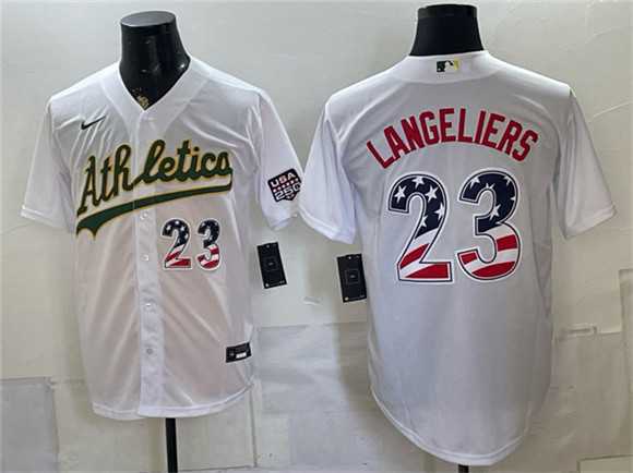 Men%27s Oakland Athletics #23 Shea Langeliers White 250 Fourth of July Home Stadium Stitched Jersey Dzhi->philadelphia phillies->MLB Jersey