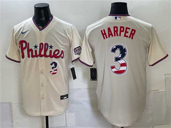 Men%27s Philadelphia Phillies #3 Bryce Harper Cream USA 250 Fourth of July Home Stitched Jersey Dzhi->philadelphia phillies->MLB Jersey