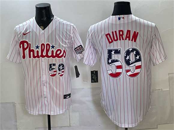 Men%27s Philadelphia Phillies #59 Jhoan Duran White USA 250 Fourth of July Home Stitched Jersey Dzhi->pittsburgh pirates->MLB Jersey