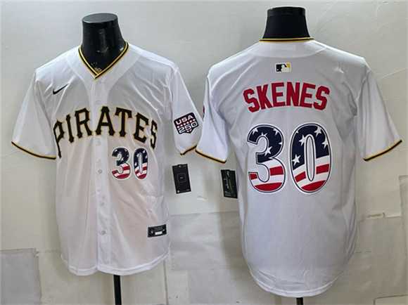 Men%27s Pittsburgh Pirates #30 Paul Skenes White USA 250 Fourth of July Stitched Jersey Dzhi->san francisco giants->MLB Jersey