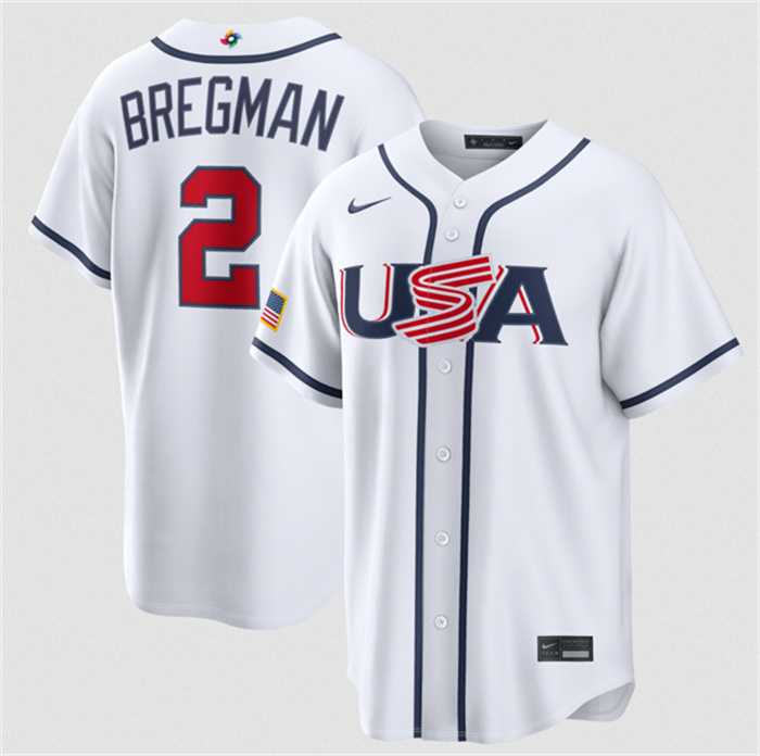 Mens USA Baseball #2 Alex Bregman White 2026 World Baseball Classic Home Stadium Stitched Jersey->->MLB Jersey