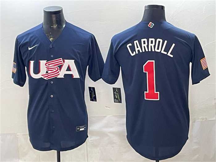 Mens USA Baseball #1 Corbin Carroll Navy World Baseball Classic Stitched Jersey->->MLB Jersey