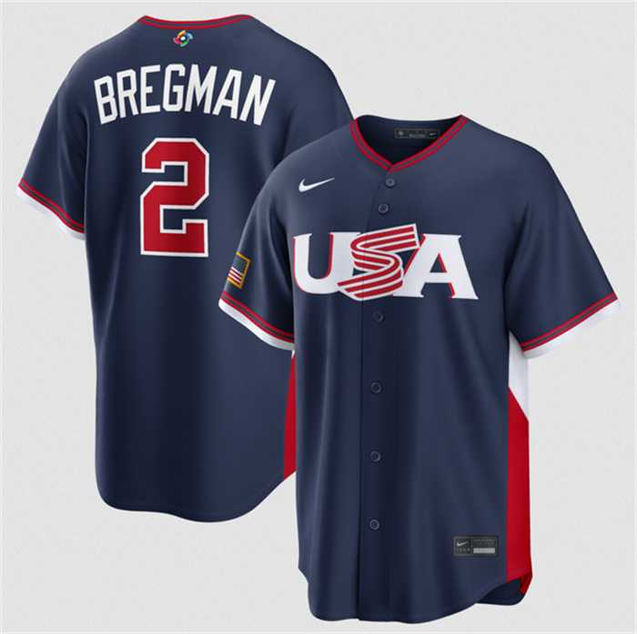 Mens USA Baseball #2 Alex Bregman Navy 2026 World Baseball Classic Road Stadium Stitched Jersey->->MLB Jersey