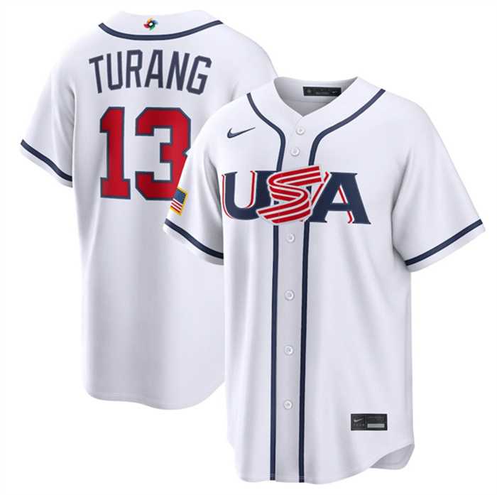 Mens USA Baseball #13 Brice Turang White 2026 World Baseball Classic Home Stadium Stitched Jersey->->MLB Jersey