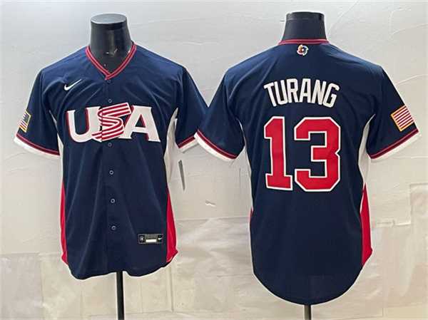 Mens USA Baseball #13 Brice Turang Navy 2026 World Baseball Classic Road Stadium Stitched Jersey->->MLB Jersey