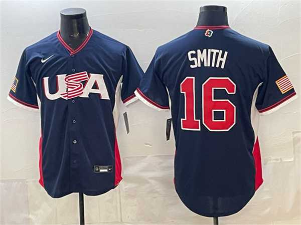 Mens USA Baseball #16 Will Smith Navy 2026 World Baseball Classic Road Stadium Stitched Jersey->->MLB Jersey