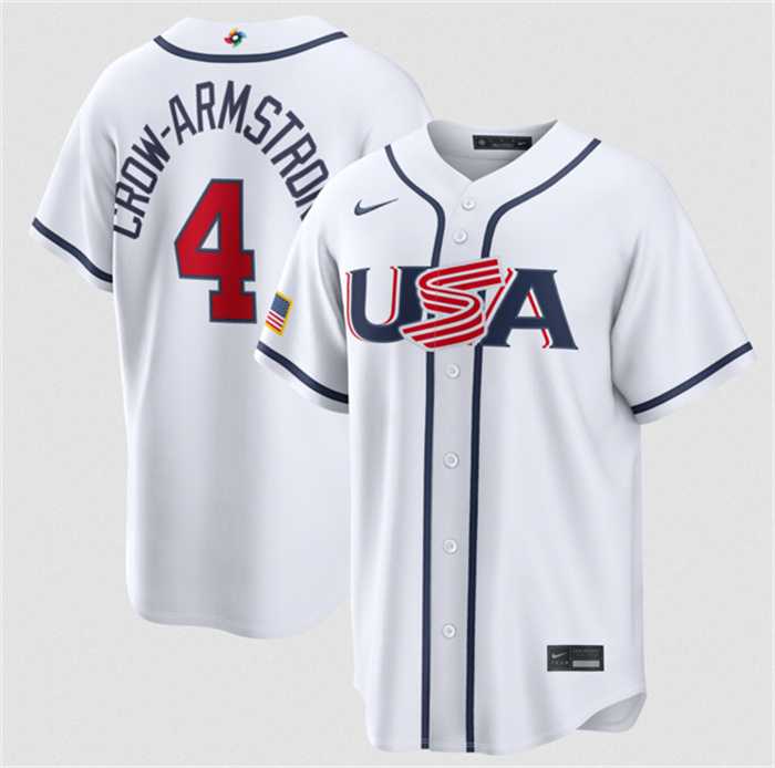Mens USA Baseball #4 Crow-Armstrong White 2026 World Baseball Classic Home Stadium Stitched Jersey->->MLB Jersey