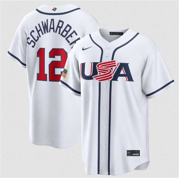 Mens USA Baseball #12 Kyle Schwarber White 2026 World Baseball Classic Home Stadium Stitched Jersey->->MLB Jersey