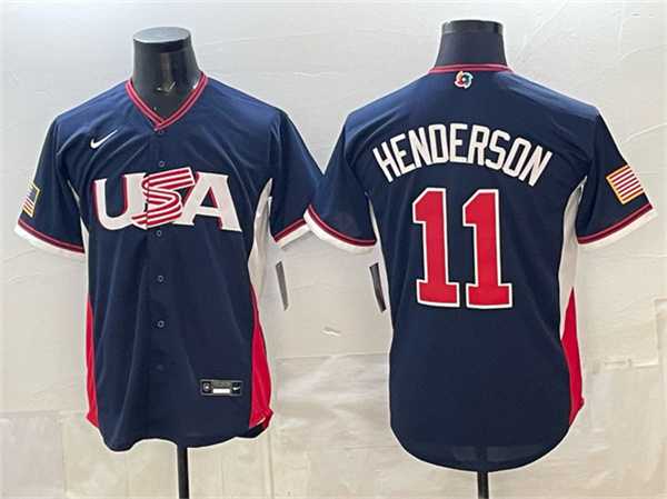 Mens USA Baseball #11 Gunnar Henderson Navy 2026 World Baseball Classic Road Stadium Stitched Jersey->->MLB Jersey