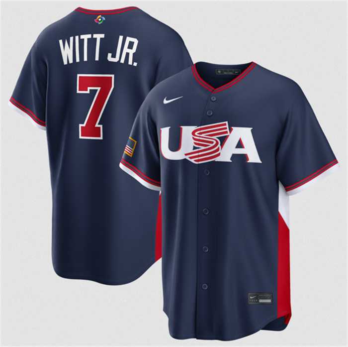 Mens USA Baseball #7 Bobby Witt Jr. Navy 2026 World Baseball Classic Road Stadium Stitched Jersey->->MLB Jersey