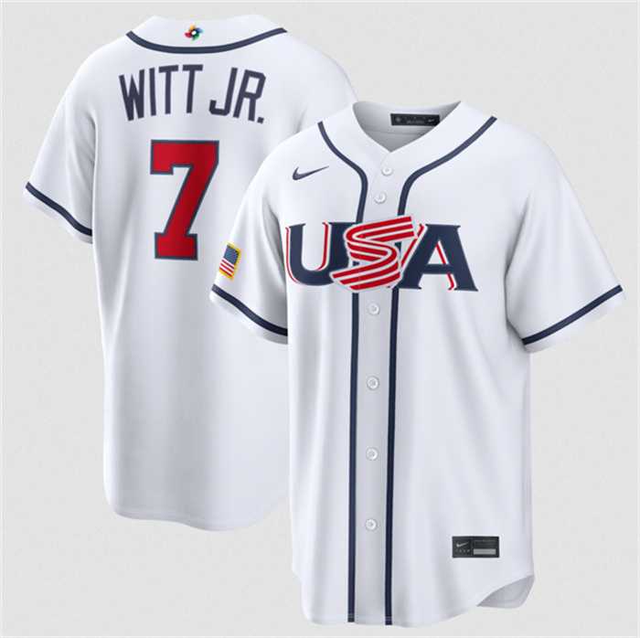 Mens USA Baseball #7 Bobby Witt Jr. White 2026 World Baseball Classic Home Stadium Stitched Jersey->->MLB Jersey