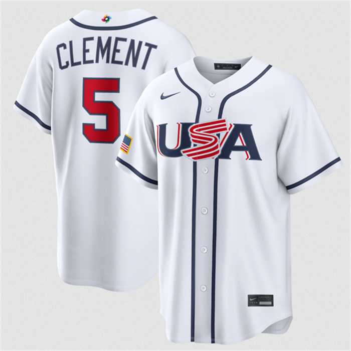 Mens USA Baseball #5 Ernie Clement White 2026 World Baseball Classic Home Stadium Stitched Jersey->->MLB Jersey
