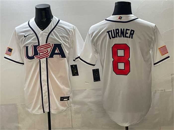 Mens USA Baseball #8 Trea Turner White 2026 World Baseball Classic Home Stadium Stitched Jersey->->MLB Jersey