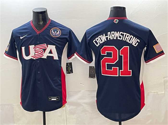 Mens USA Baseball #21 Crow-Armstrong Navy 2026 World Baseball Classic United States 250th Anniversary Patch Road Stadium Stitched Jersey->->MLB Jersey