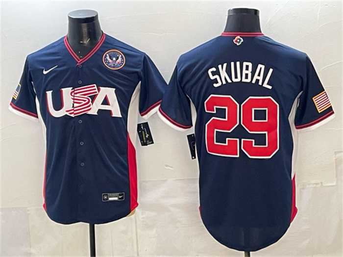 Mens USA Baseball #29 Tarik Skubal Navy 2026 World Baseball Classic United States 250th Anniversary Patch Road Stadium Stitched Jersey->->MLB Jersey