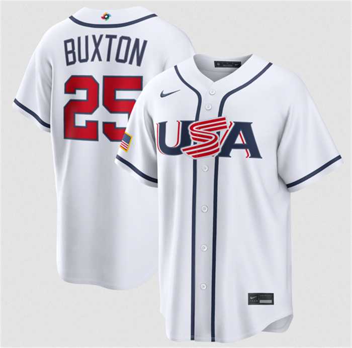 Mens USA Baseball #25 Byron Buxton White 2026 World Baseball Classic Home Stadium Stitched Jersey->->MLB Jersey