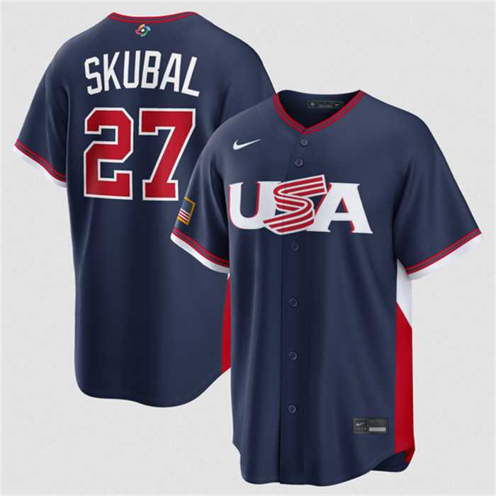 Mens USA Baseball #27 Tarik Skubal Navy 2026 World Baseball Classic Road Stadium Stitched Jersey->->MLB Jersey