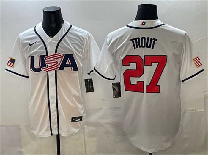 Mens USA Baseball #27 Mike Trout White 2026 World Baseball Classic Home Stadium Stitched Jersey->->MLB Jersey