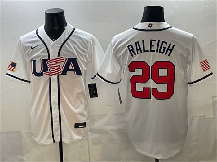 Mens USA Baseball #29 Cal Raleigh White 2026 World Baseball Classic Home Stadium Stitched Jersey->->MLB Jersey