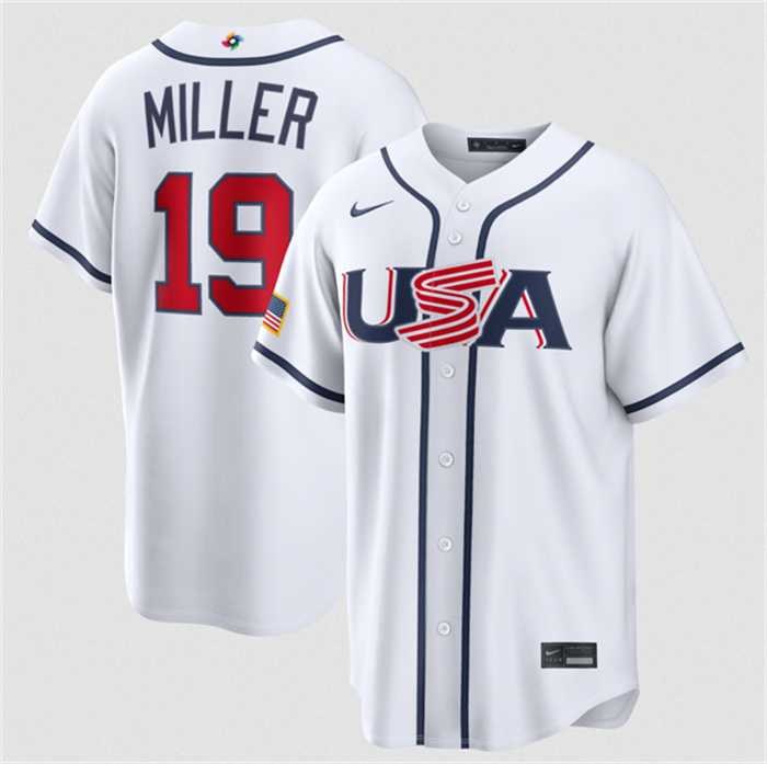 Mens USA Baseball #19 Mason Miller White 2026 World Baseball Classic Home Stadium Stitched Jersey->->MLB Jersey