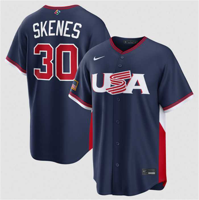 Mens USA Baseball #30 Paul Skenes Navy 2026 World Baseball Classic Road Stadium Stitched Jersey->->MLB Jersey