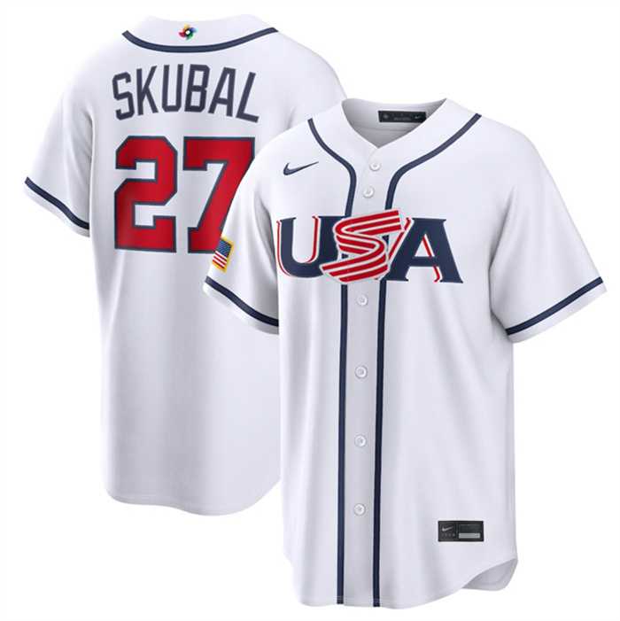 Mens USA Baseball #27 Tarik Skubal White 2026 World Baseball Classic Home Stadium Stitched Jersey->->MLB Jersey