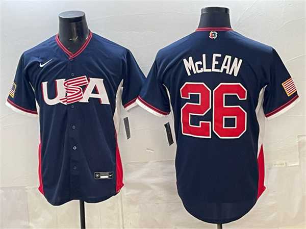 Mens USA Baseball #26 Nolan McLean Navy 2026 World Baseball Classic Road Stadium Stitched Jersey->->MLB Jersey