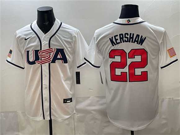 Mens USA Baseball #22 Clayton Kershaw White 2026 World Baseball Classic Home Stadium Stitched Jersey->->MLB Jersey