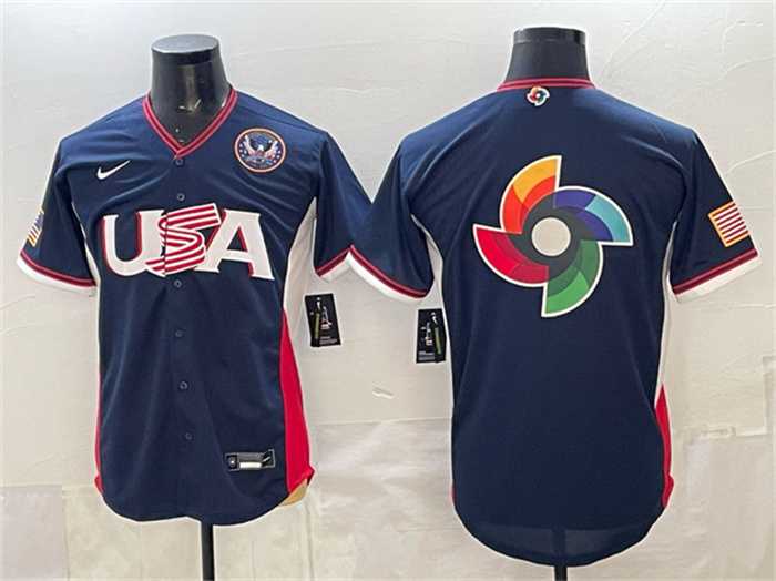Mens USA Baseball Team Big Logo Navy 2026 World Baseball Classic United States 250th Anniversary Patch Road Stadium Stitched Jersey->->MLB Jersey